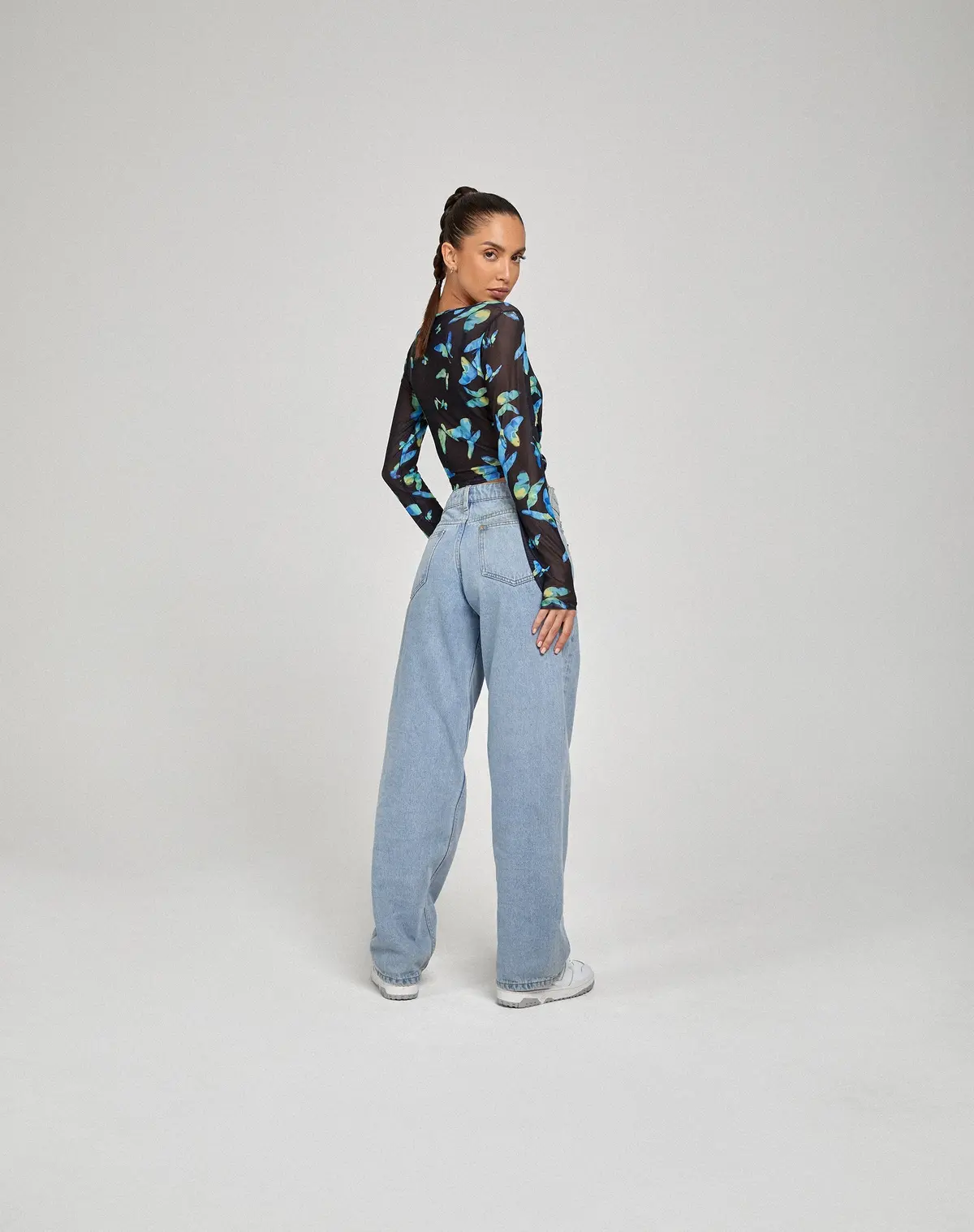 Elijah Long Sleeve Top In Butterfly Watercolour Black 6