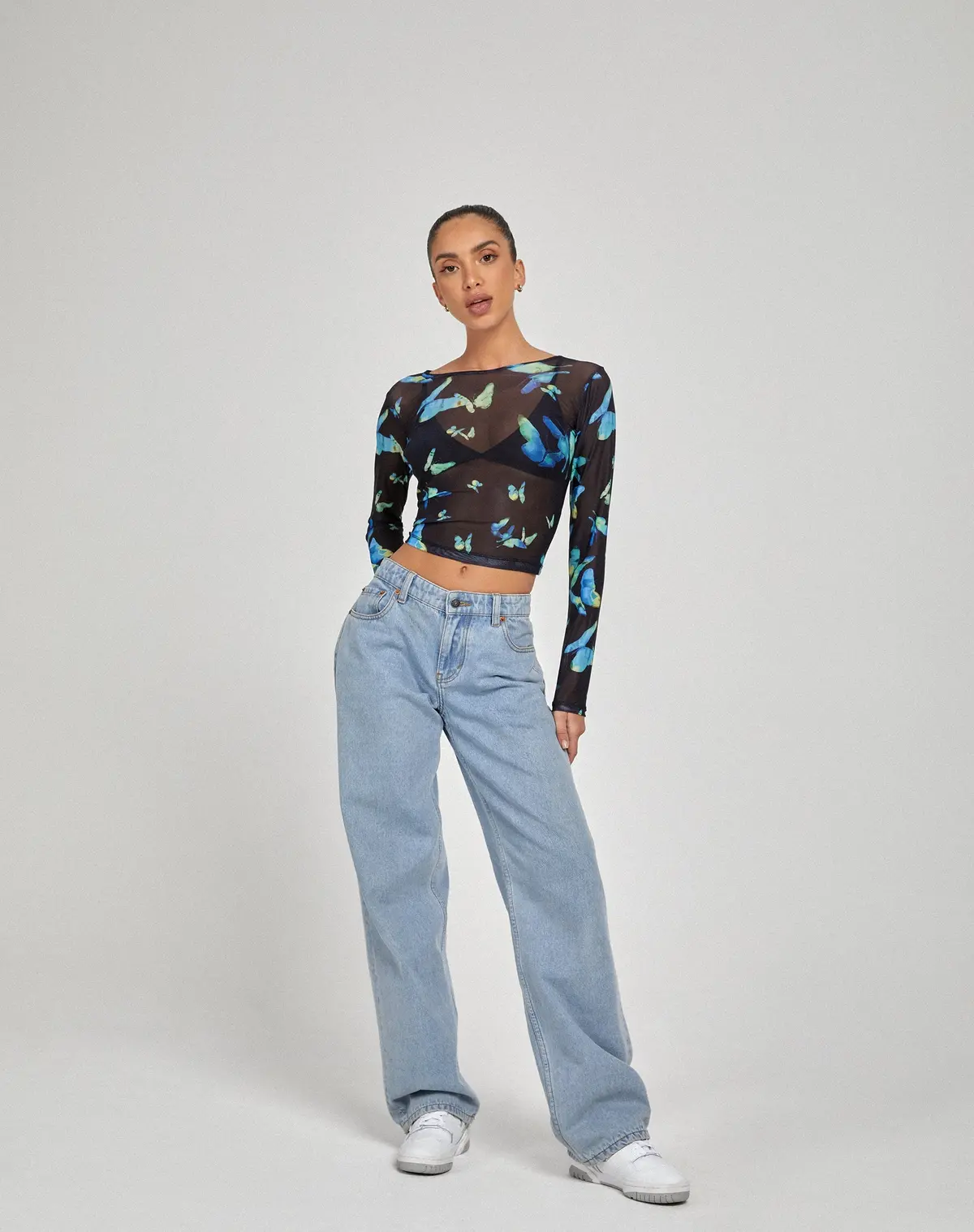 Elijah Long Sleeve Top In Butterfly Watercolour Black 5