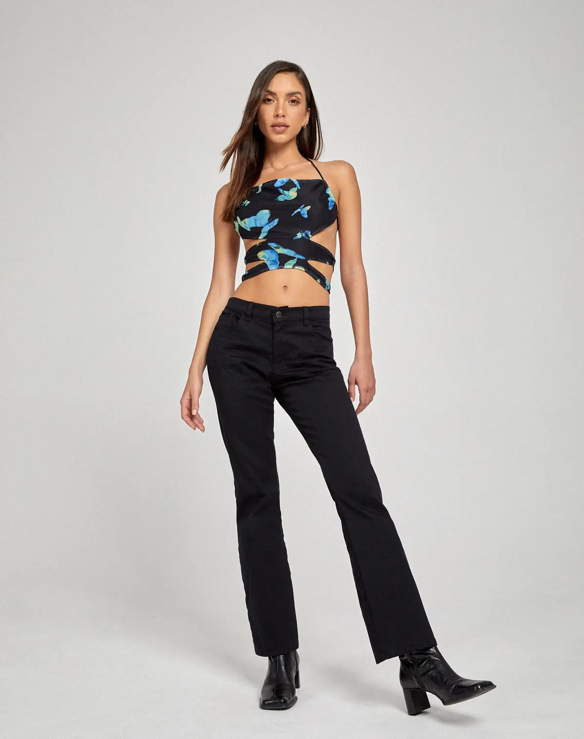 Ersa Cutout Top In Butterfly Watercolour Black 5