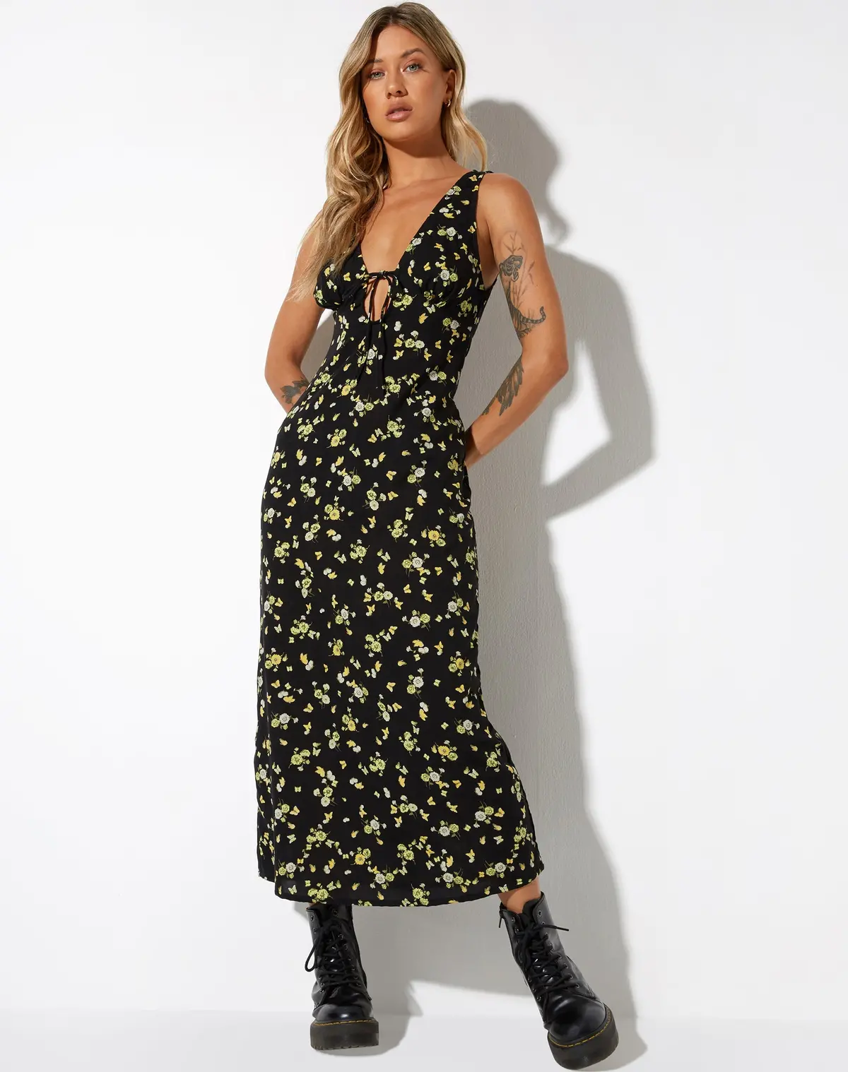 Fiaso Midi Dress In Lemon And Lime Black 1