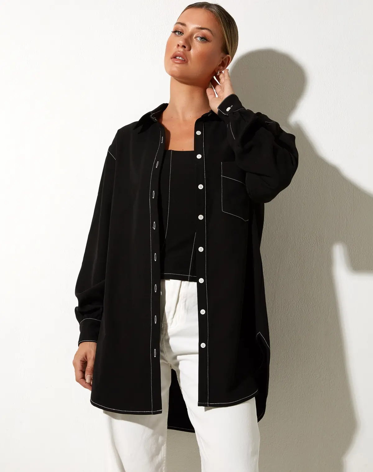 Gane Shirt In Black With White Stitch 1