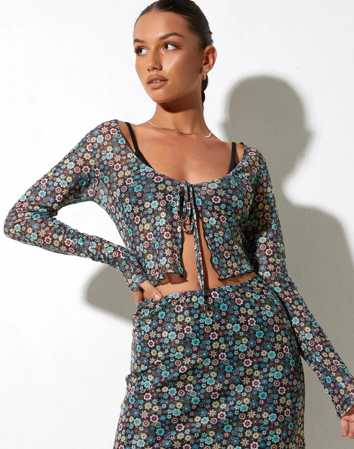 Henry Cropped Cardi In Folk Floral 1