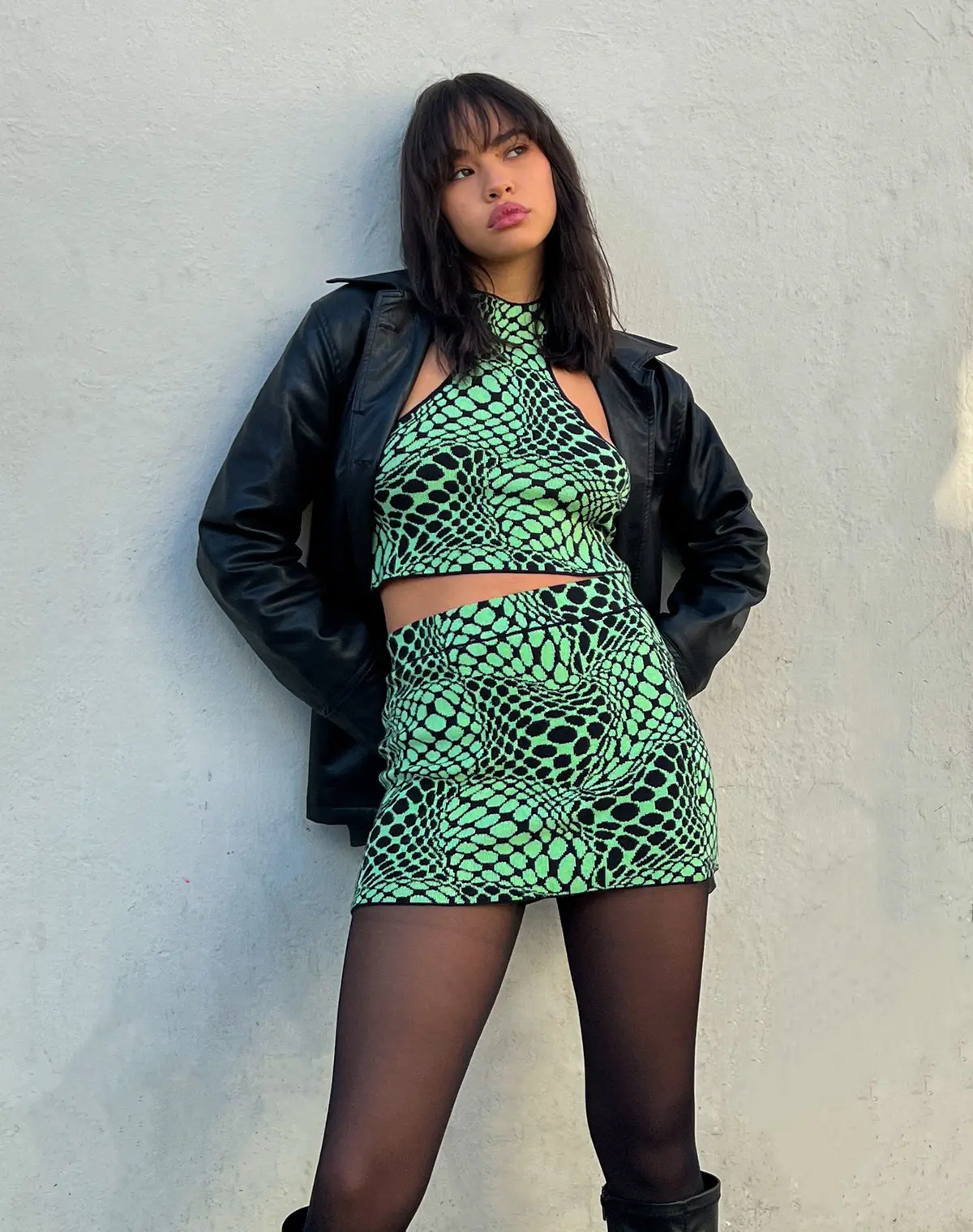 Haru Mini Skirt In Geo Polka Arcadian Green 1
