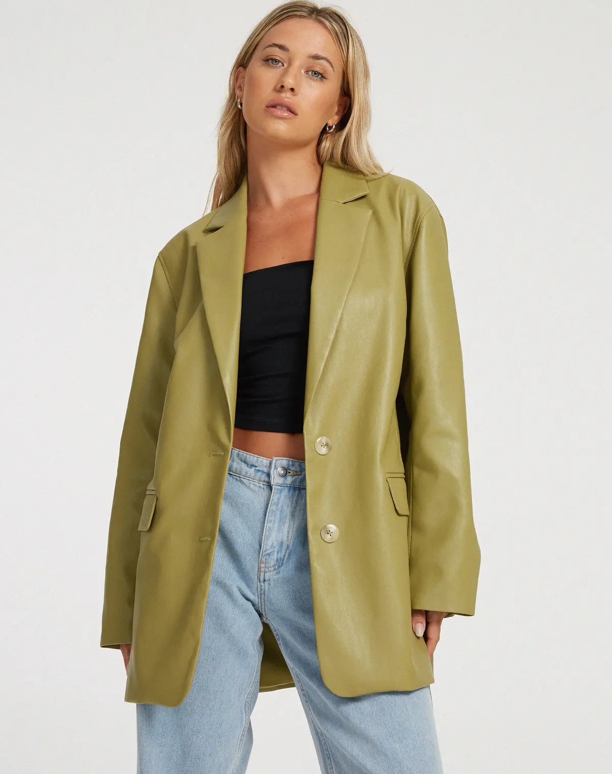 Saken Blazer In Pu Leaf Green 1
