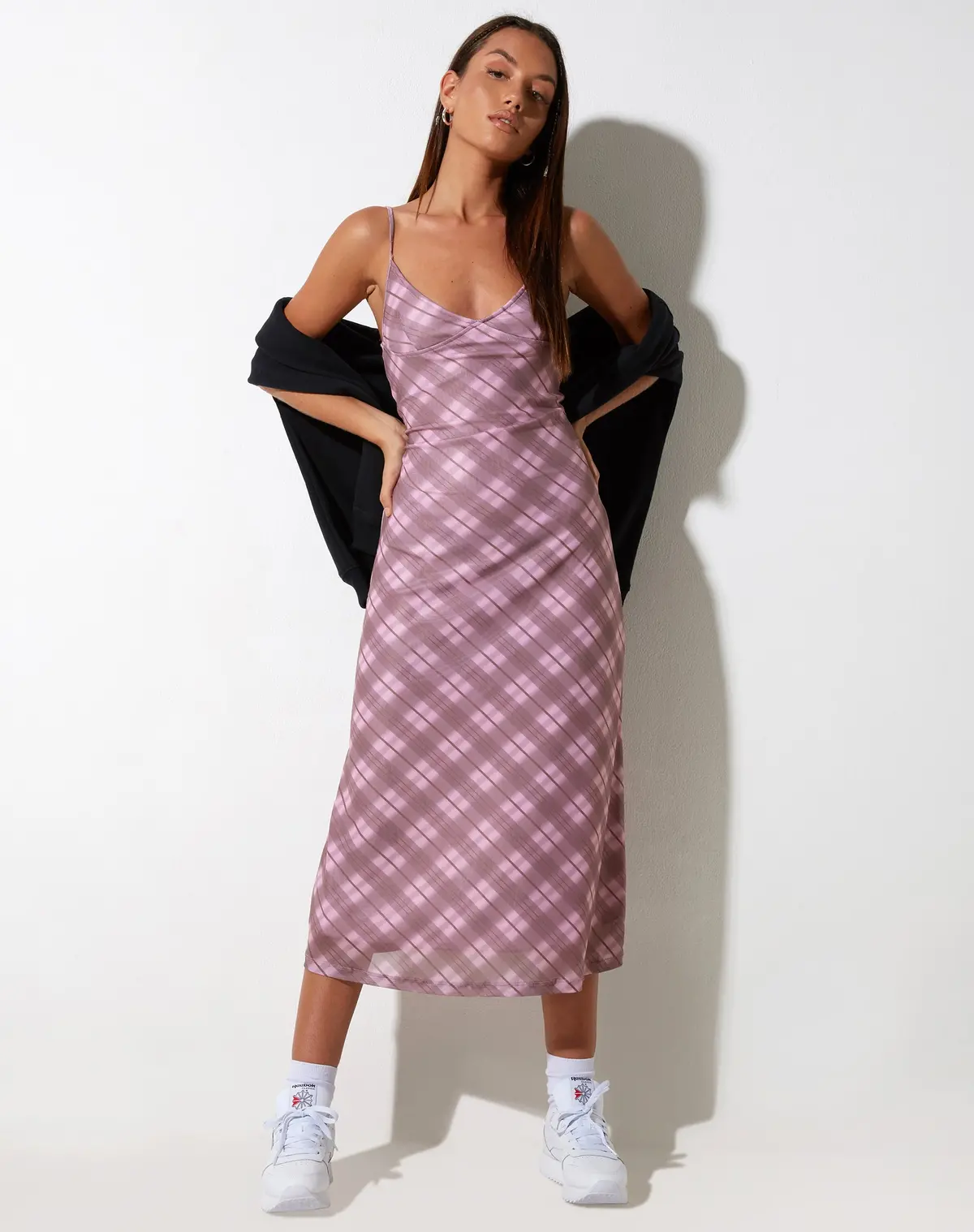 Kalana Midi Dress In Pink Blurred Check 1