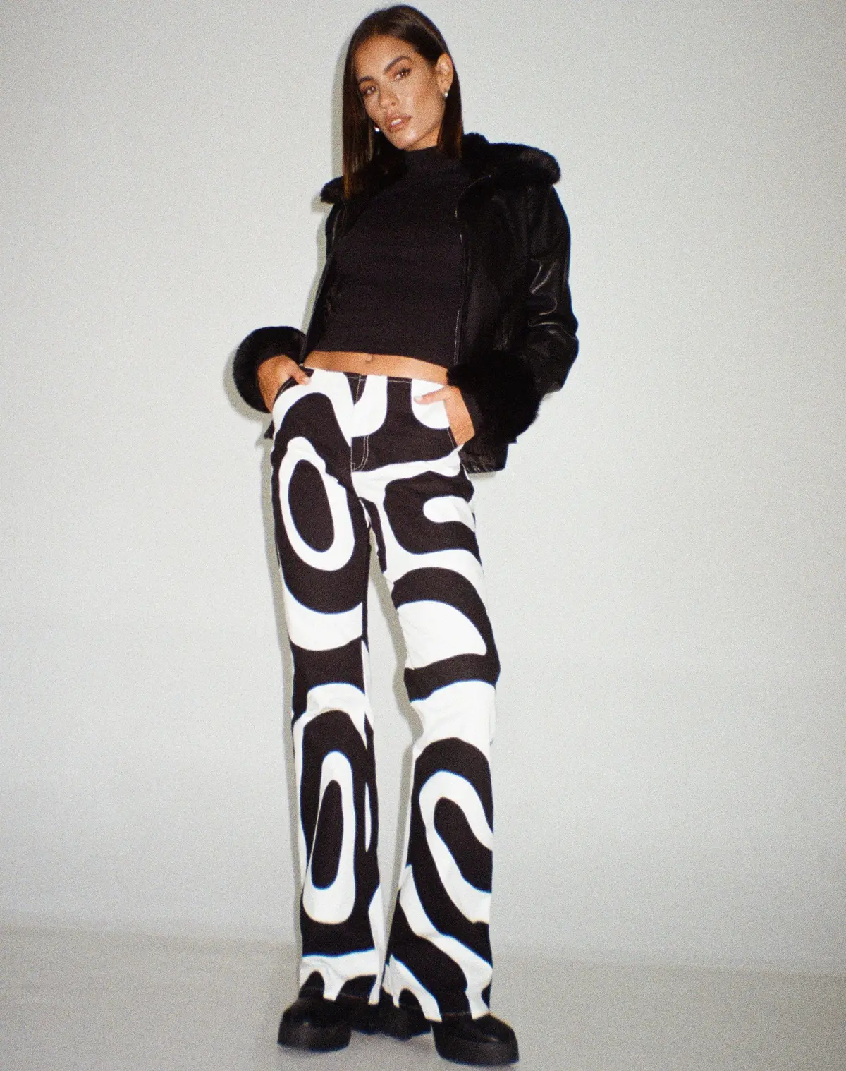 Zoetry Trouser In Optic Swirl Black And White 1