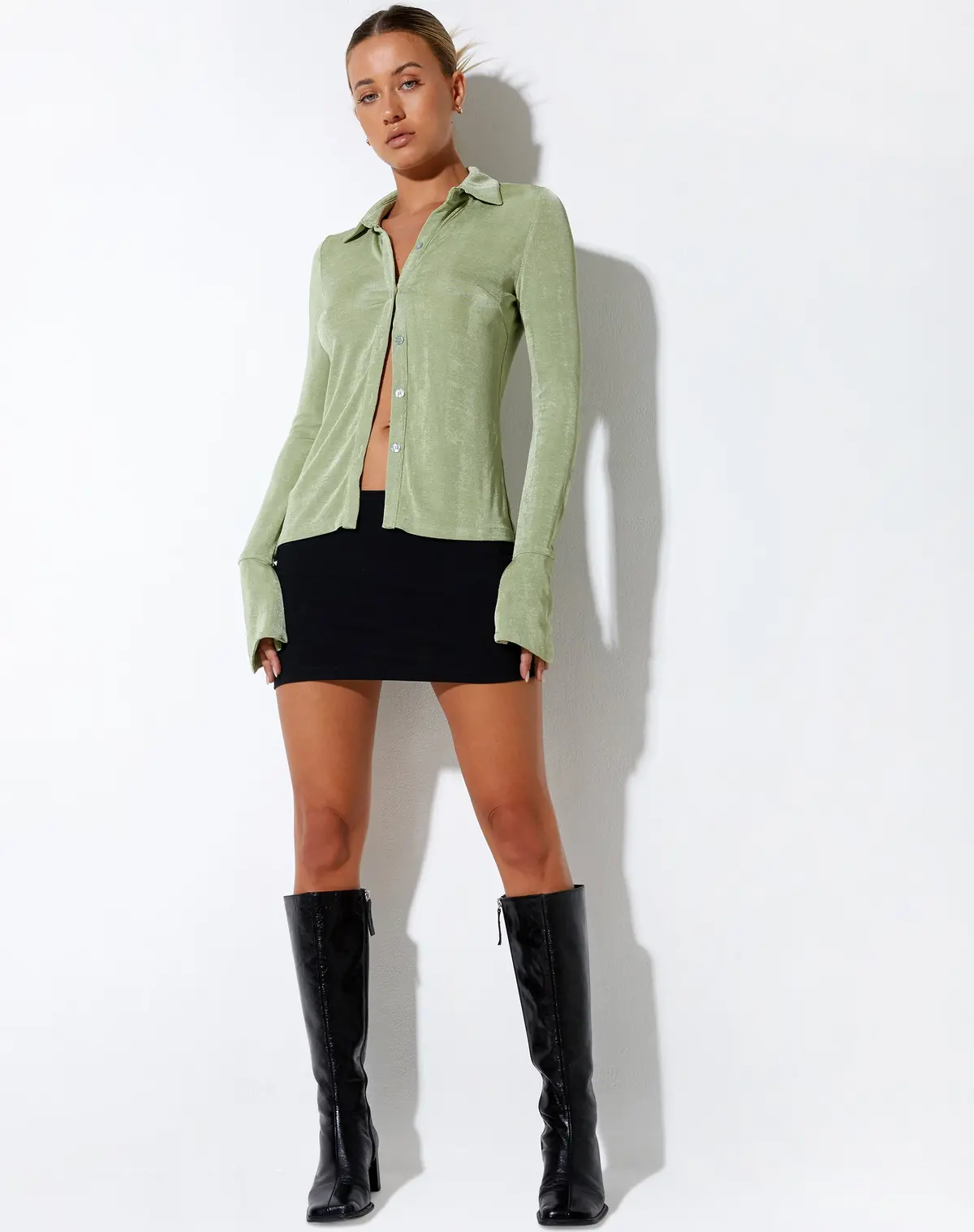 Keani Long Sleeve Shirt In Crepe Seafoam Green 3