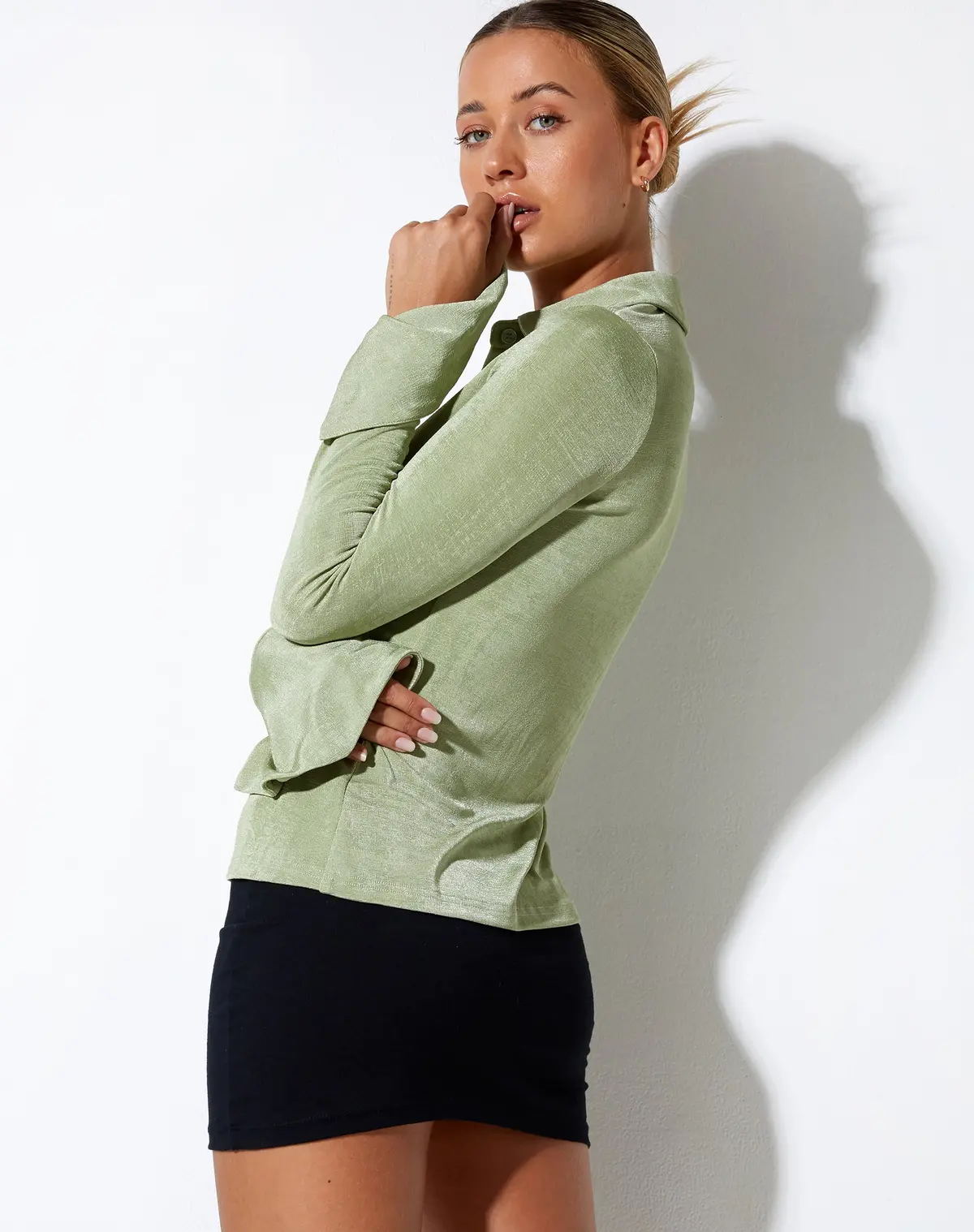 Keani Long Sleeve Shirt In Crepe Seafoam Green 2