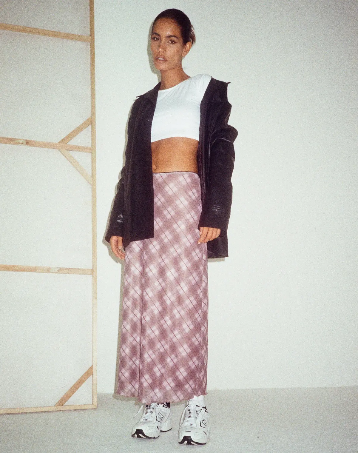 Lassie Maxi Skirt In Pink Blurred Check 1