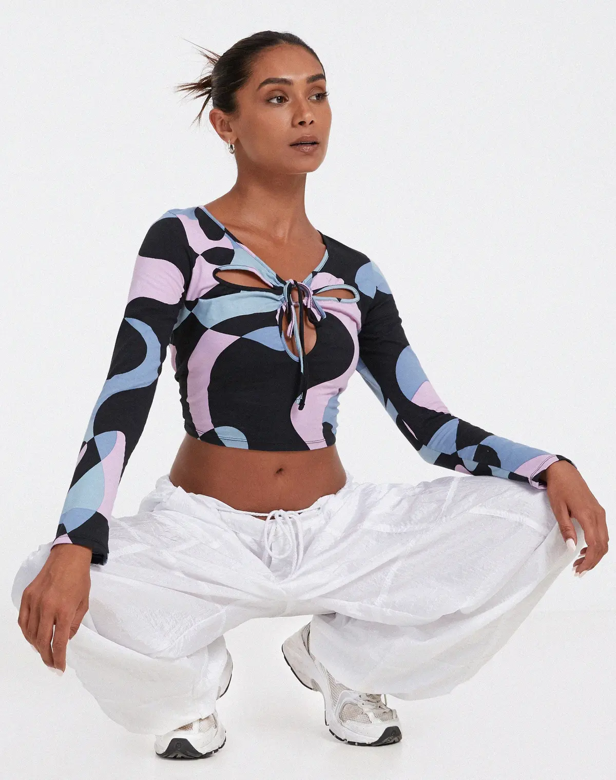 Licora Crop Top In Abstract Purple 1