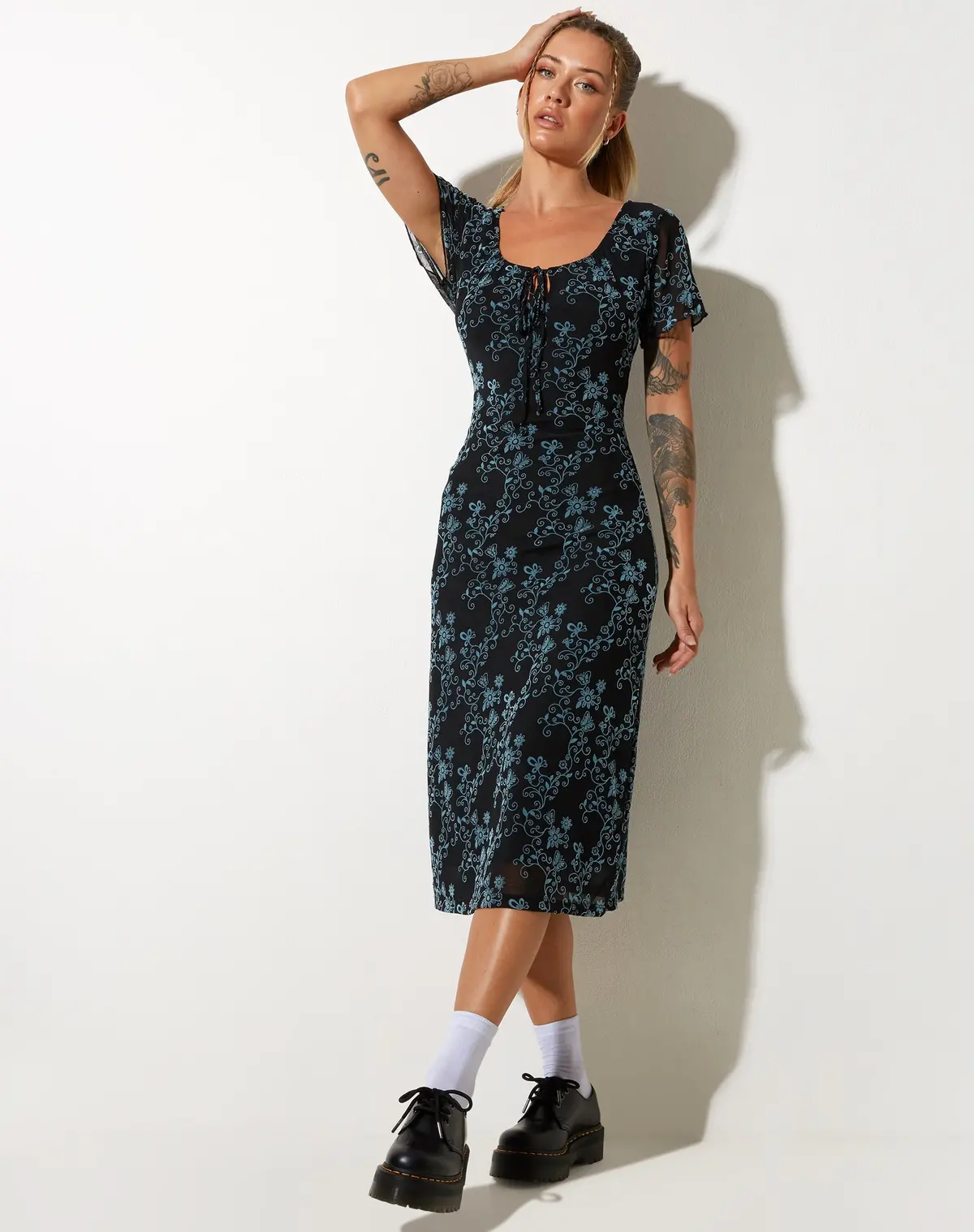 Lorani Midi Dress In Butterfly Vine Flock Blue 1