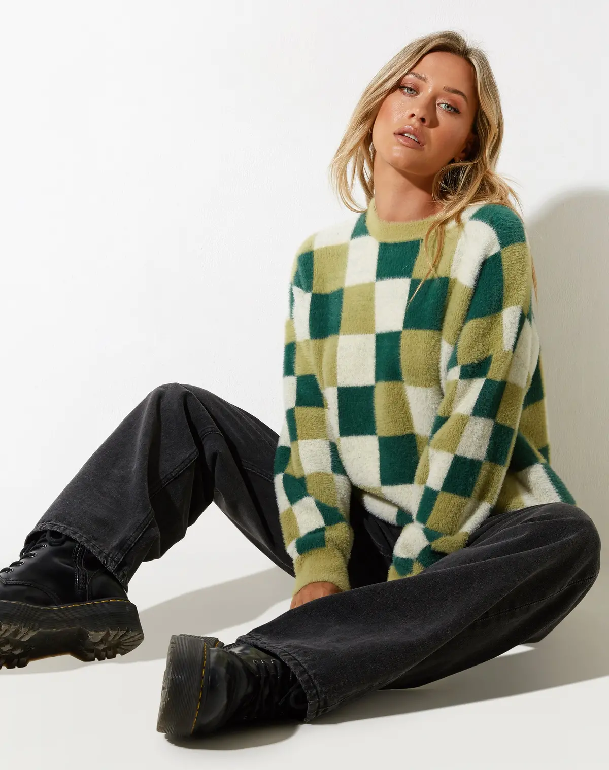 Namari Jumper In Checker Green Cream 1