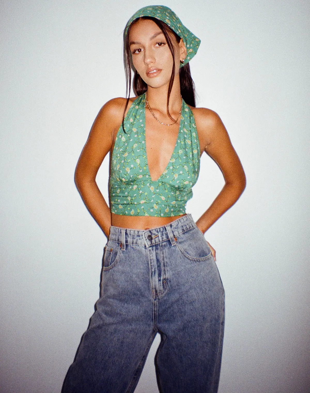 Nanda Crop Top In Paisley Fun Green 1