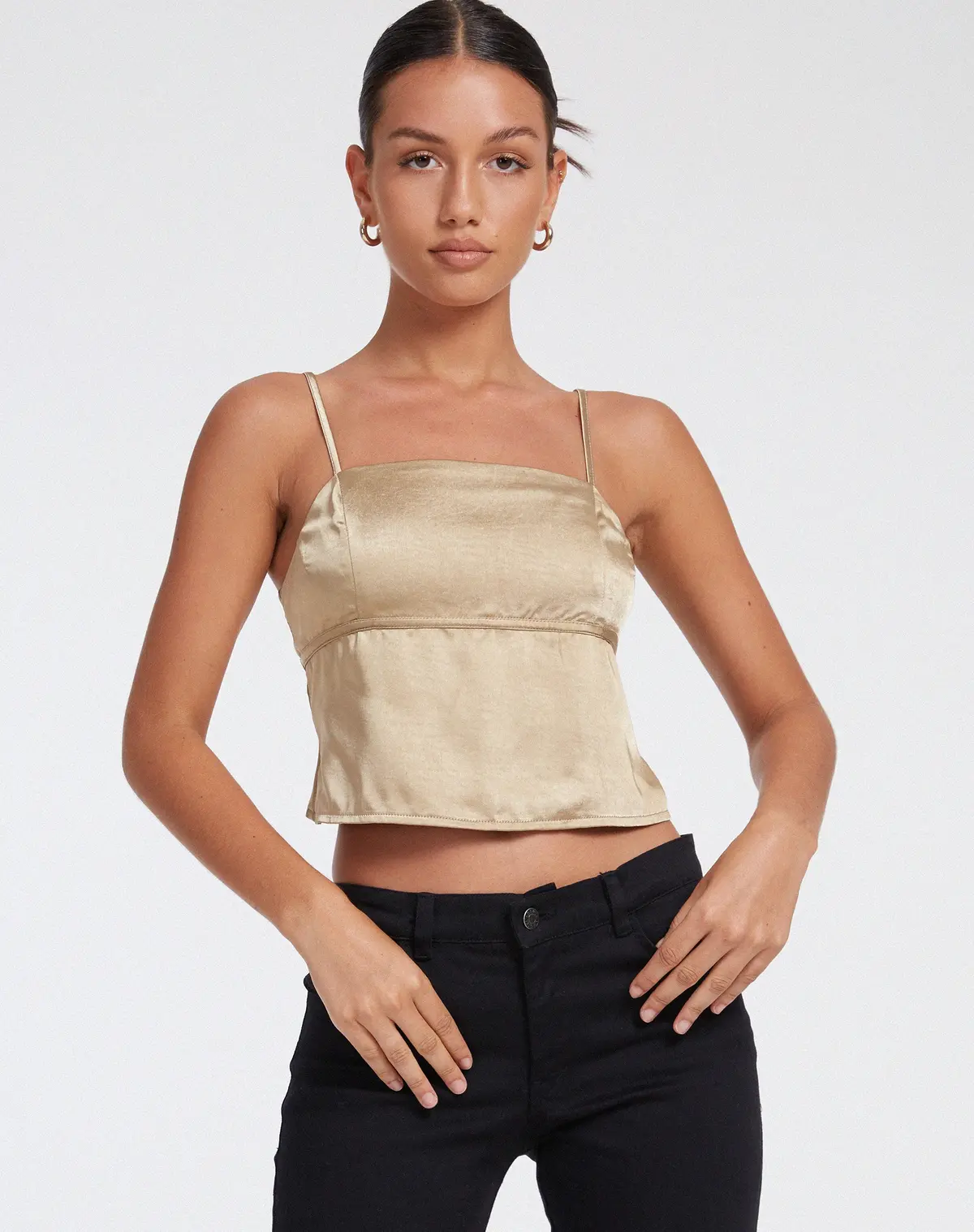 Nandina Top In Satin Olive Gold 1