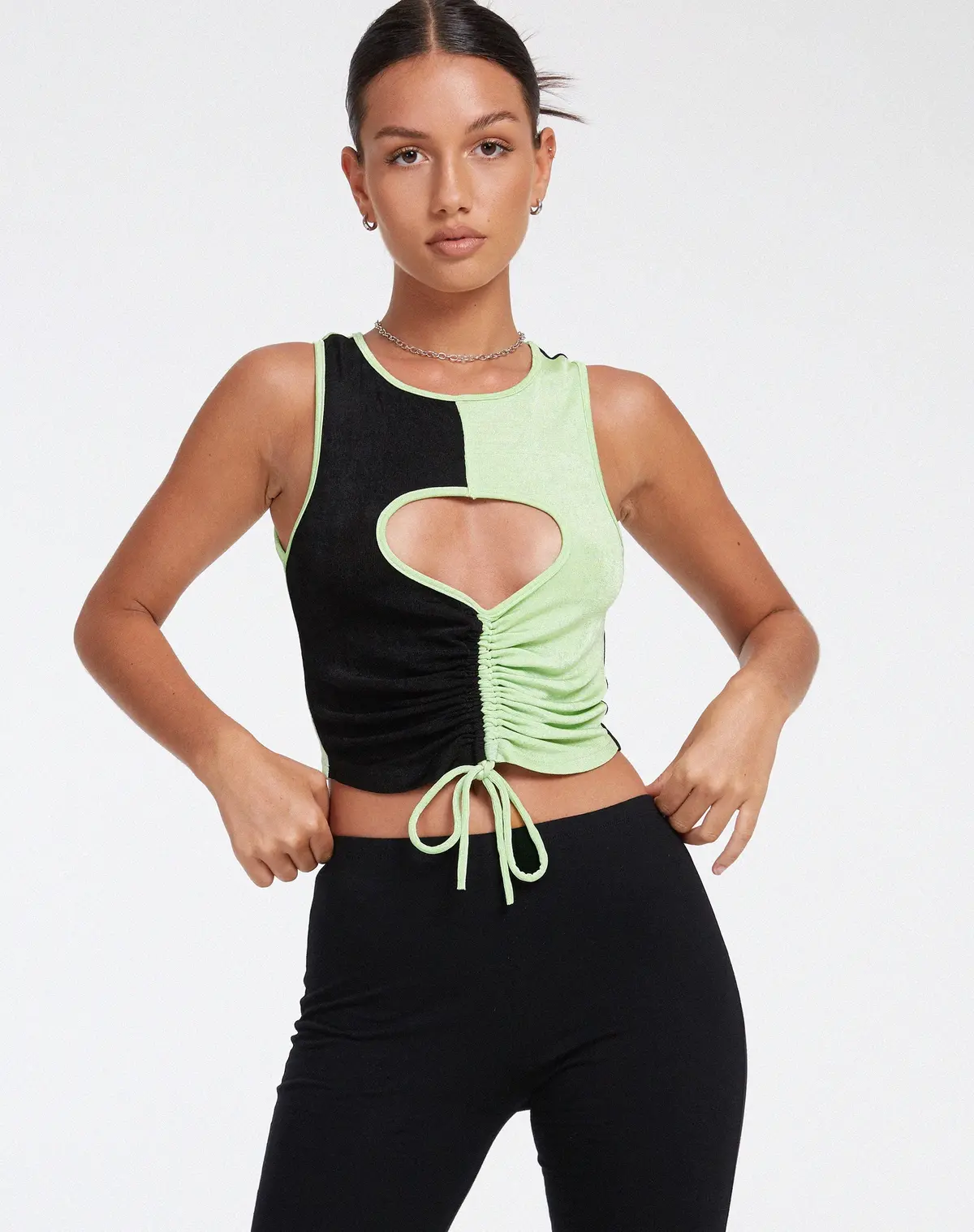 Nida Crop Top In Crepe Black And Lime 1