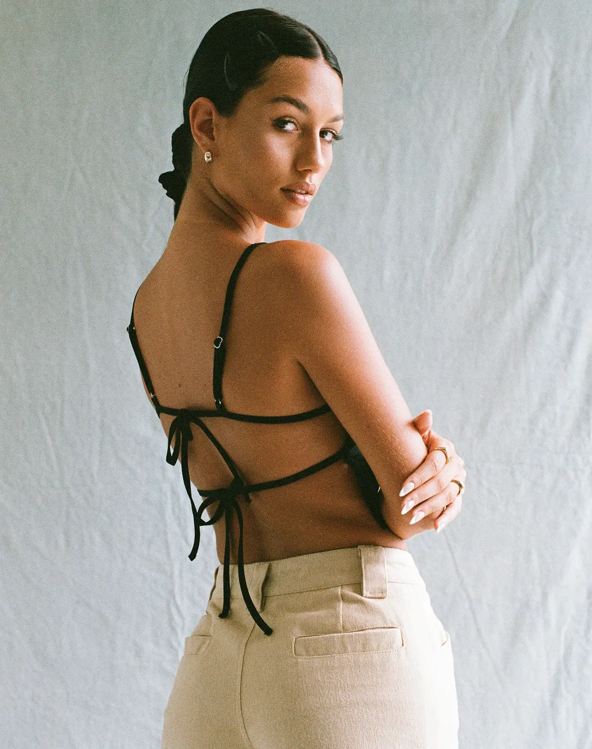 Motel X Olivia Neill Merita Crop Top In Tailoring Black 1
