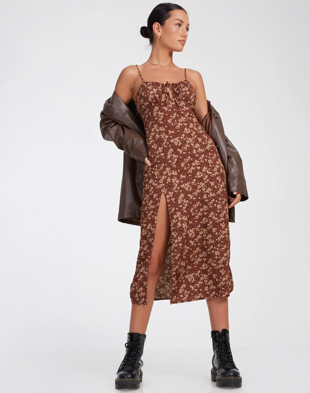Cypress Maxi Dress In Earthy Floral Brown 1