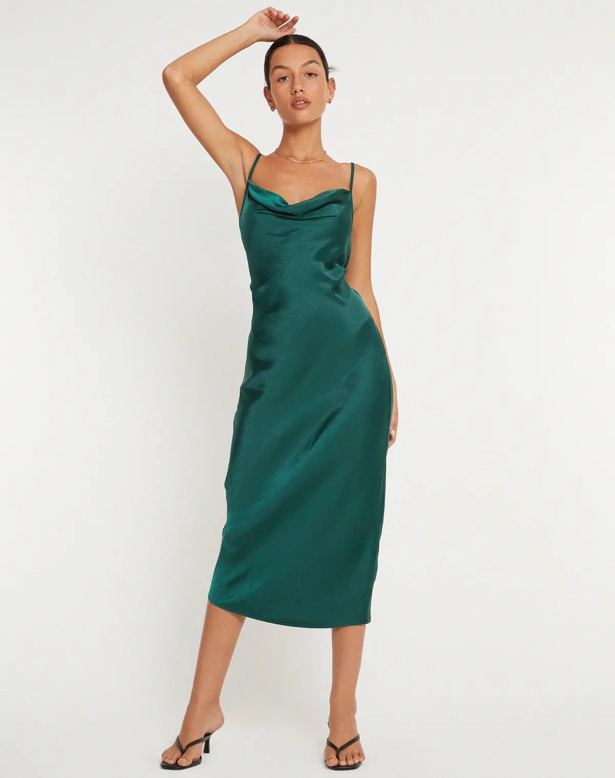Palasha Midi Dress In Satin Forest Green 1