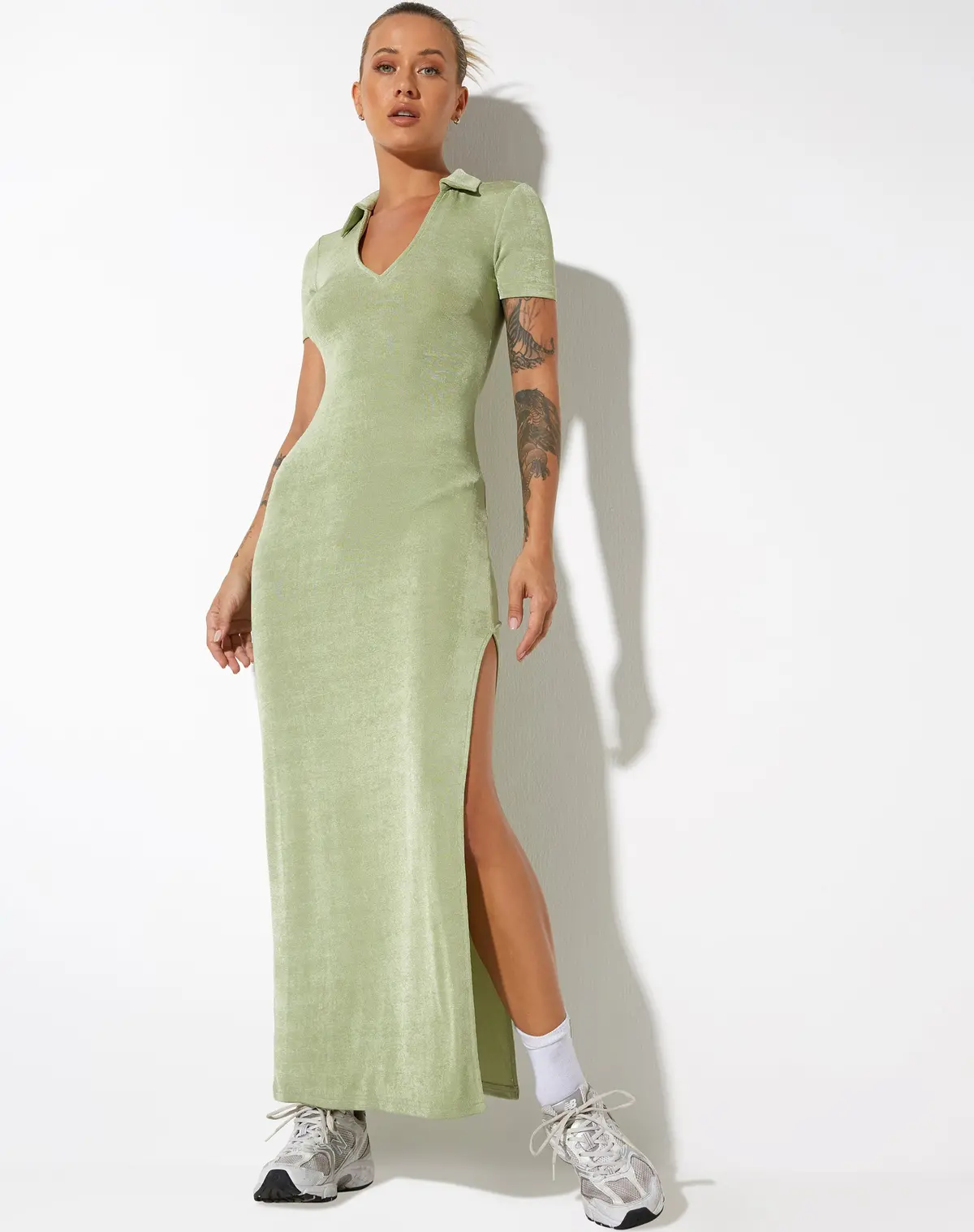 Savita Maxi Dress In Crepe Seafoam Green 1