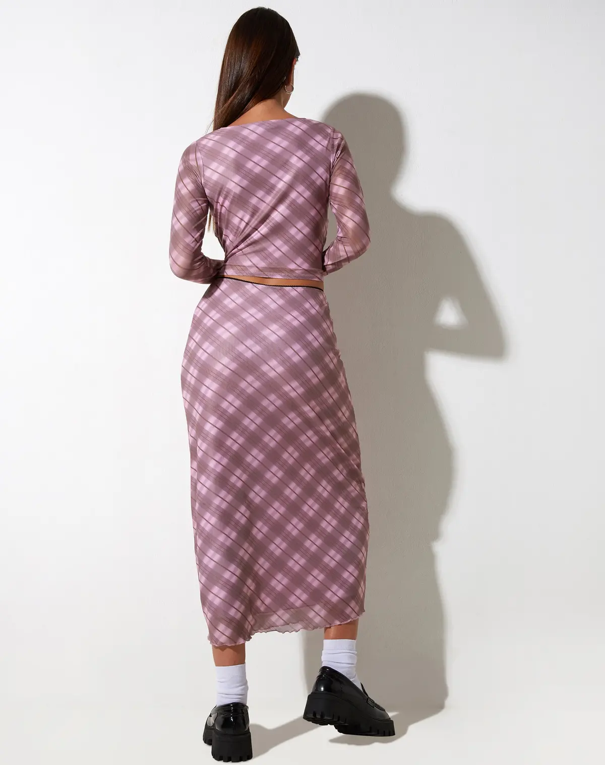 Wesley Crop Top In Pink Blurred Check 1