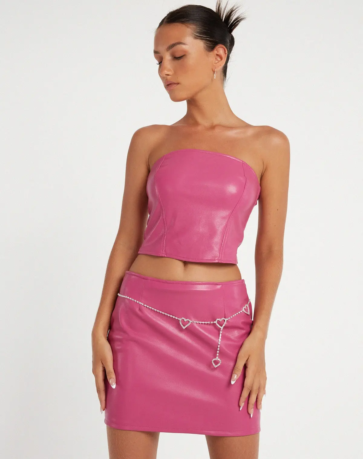 Dena Corset Top In Pu Hot Pink 1