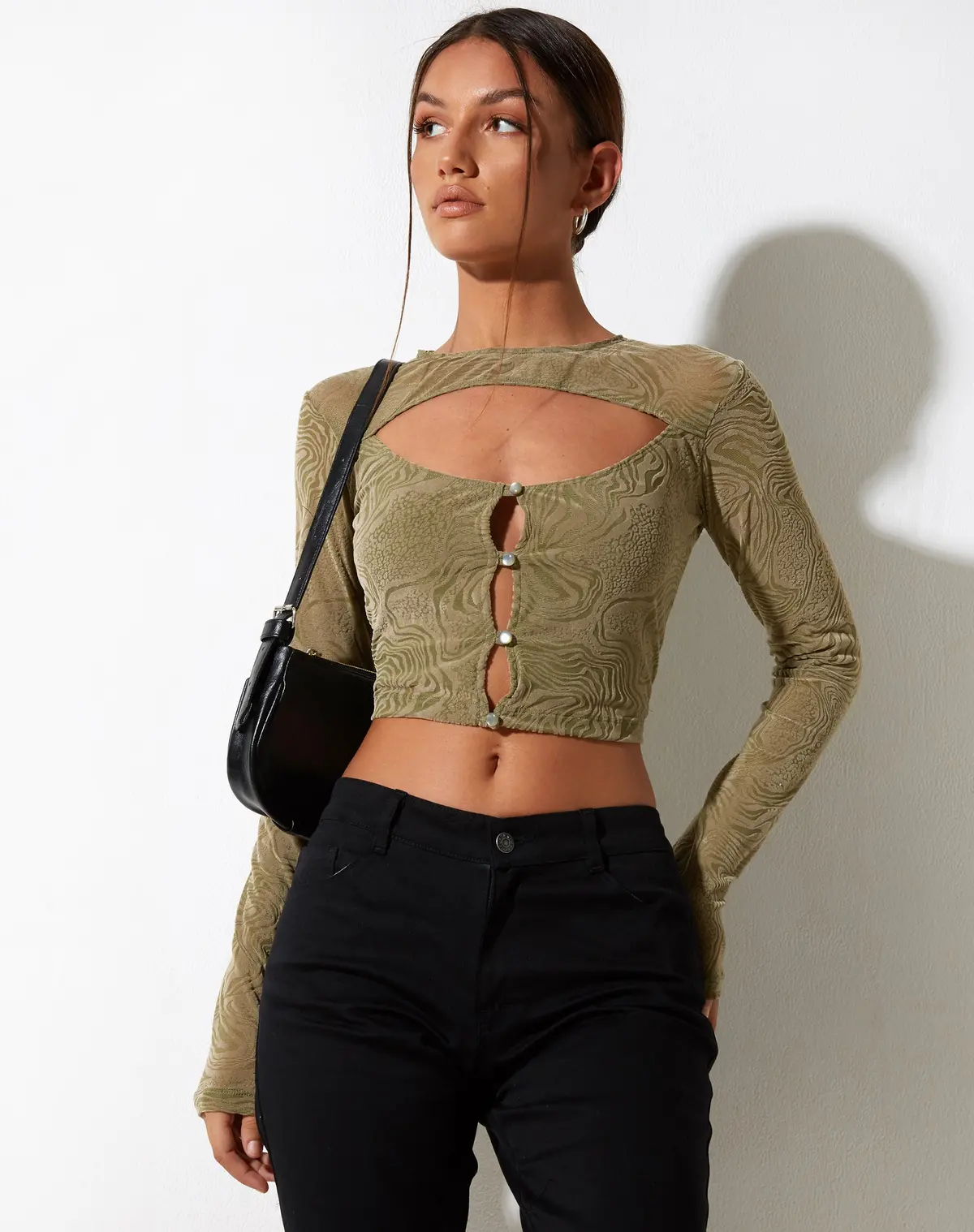 Techin Crop Top In Mixed Animal Flock Olive 1