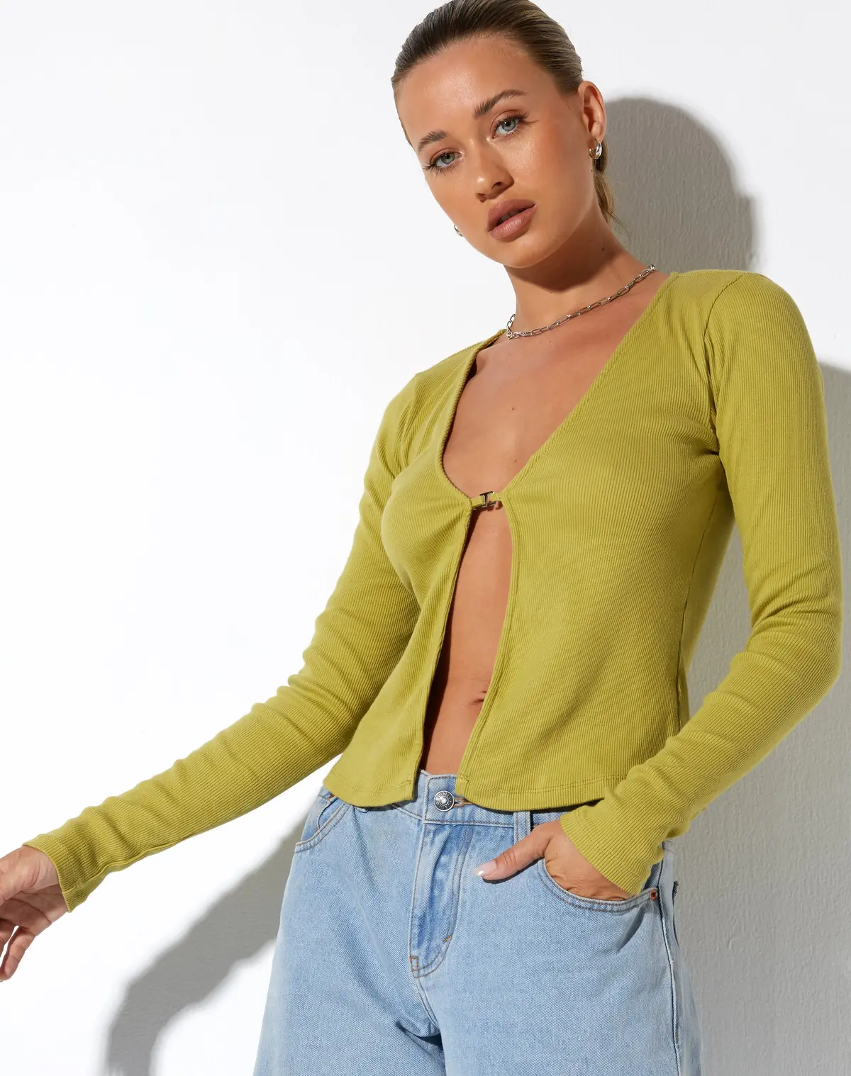 Xiur Cardi In Rib Cress Green 5