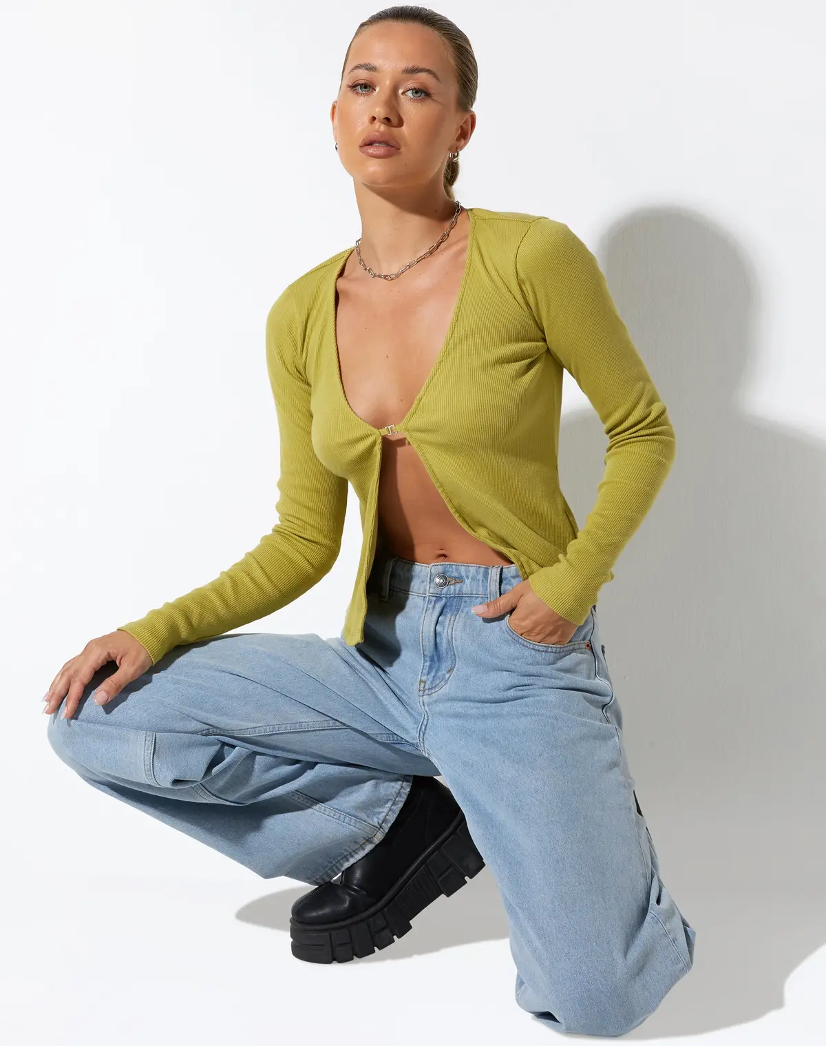 Xiur Cardi In Rib Cress Green 2