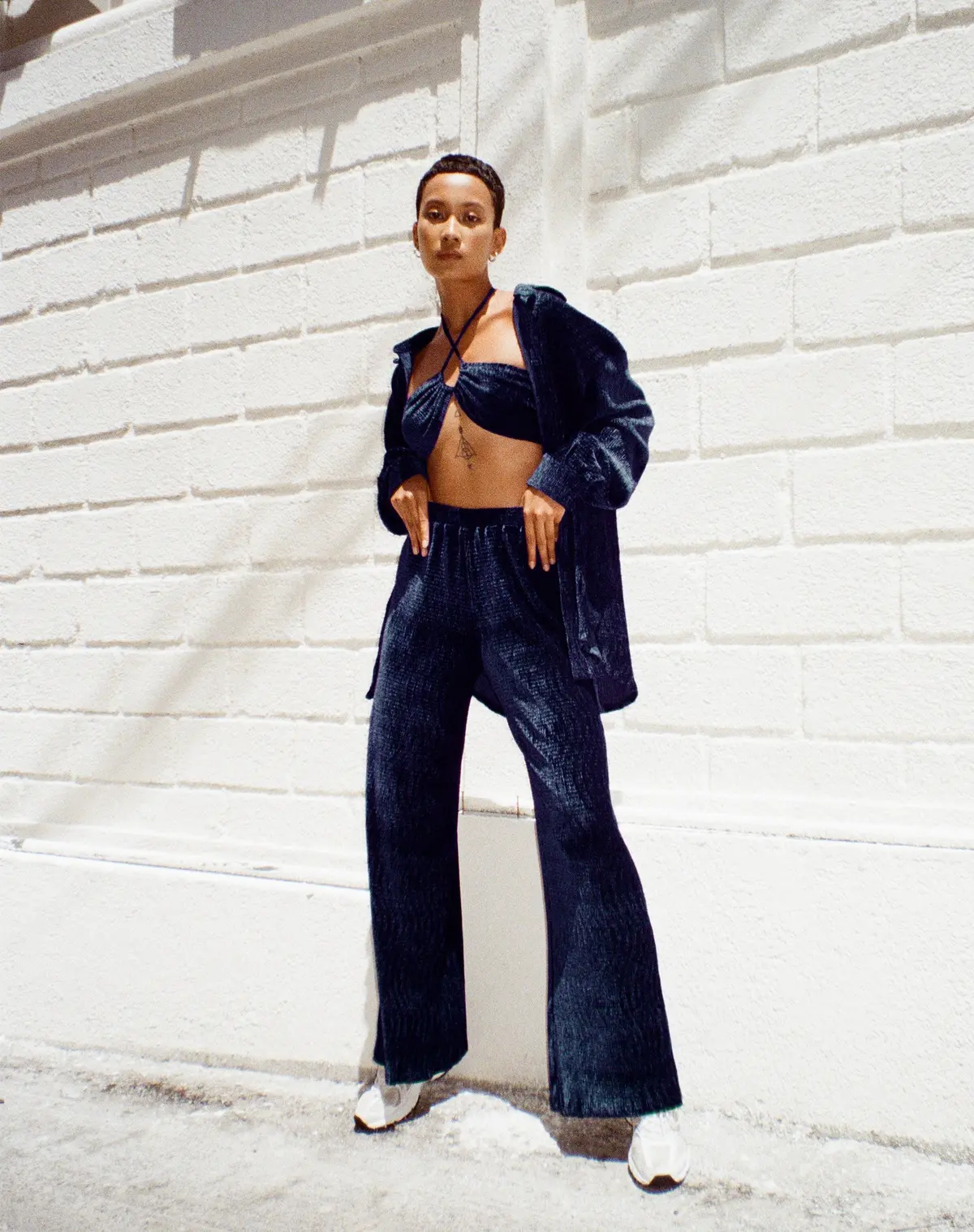 Obeli Trouser In Velvet Navy 1
