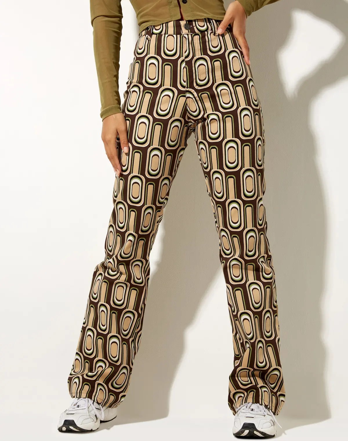 Zoven Flare Trouser In Retro Spot Brown 1