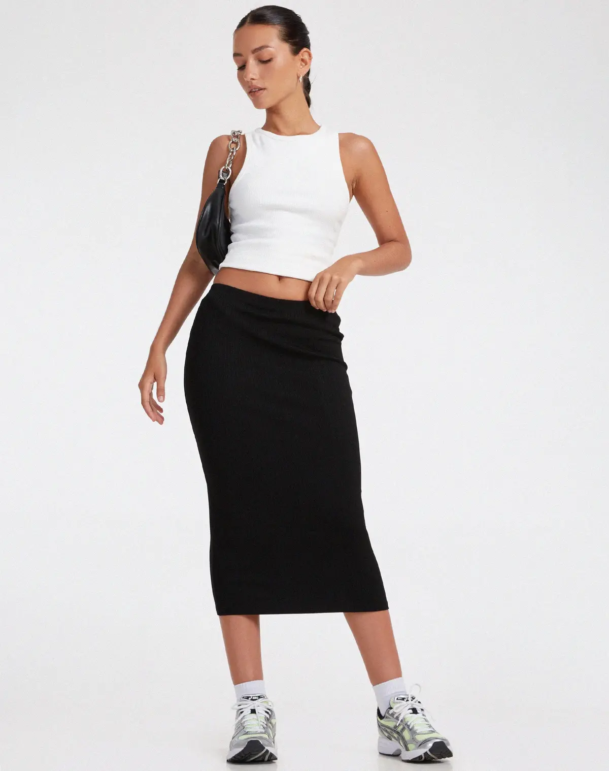 Magata Midi Skirt In Jersey Plise Black 1