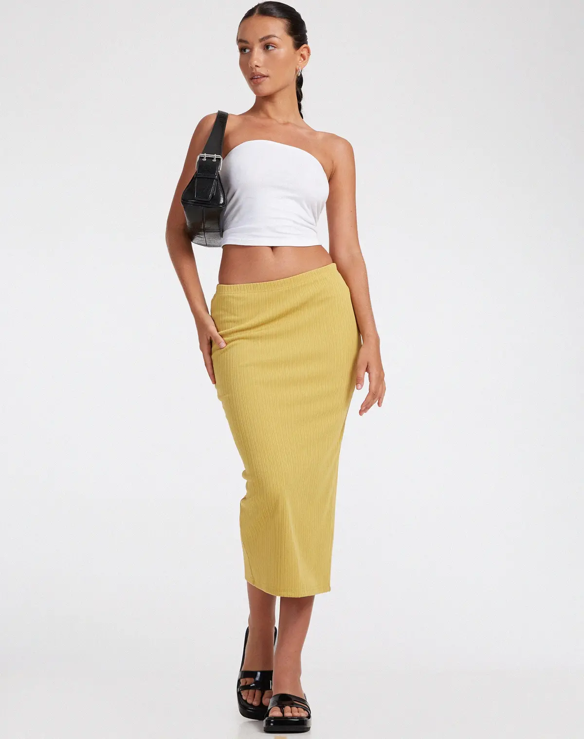 Magata Midi Skirt In Jersey Plise Mustard 1