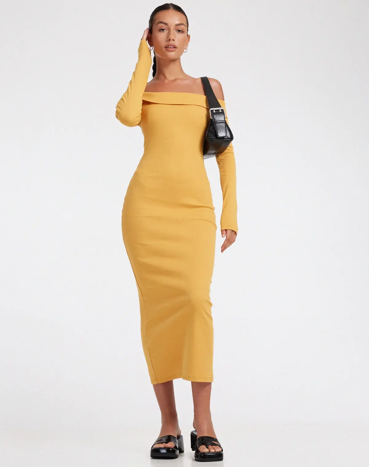Shiloh Long Sleeve Dress In Rib Yolk Yellow 1