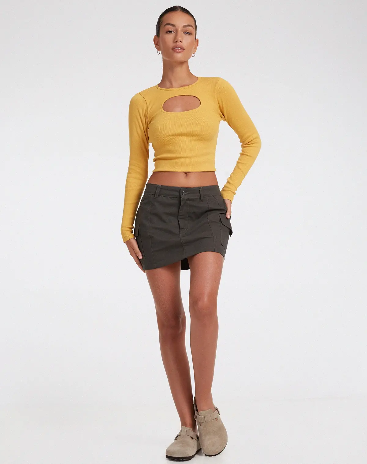 Zehra Long Sleeve Top In Rib Yolk Yellow 3