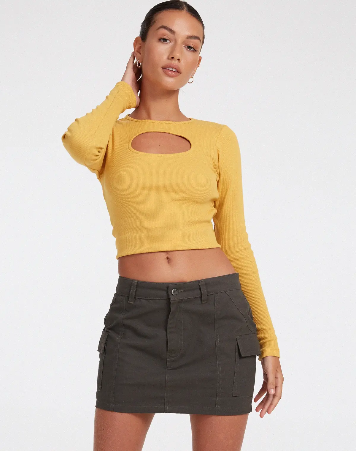 Zehra Long Sleeve Top In Rib Yolk Yellow 1